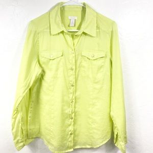 Chico’s Neon Green/Yellow Button Down Shirt